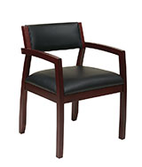 Napa Mahogany Guest Chair With Upholstered Back, Black Bonded Leather