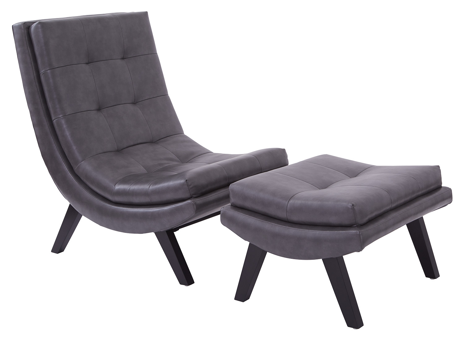 Tustin Lounge Chair and Ottoman Set with Pewter Faux leather fabric & Black Legs